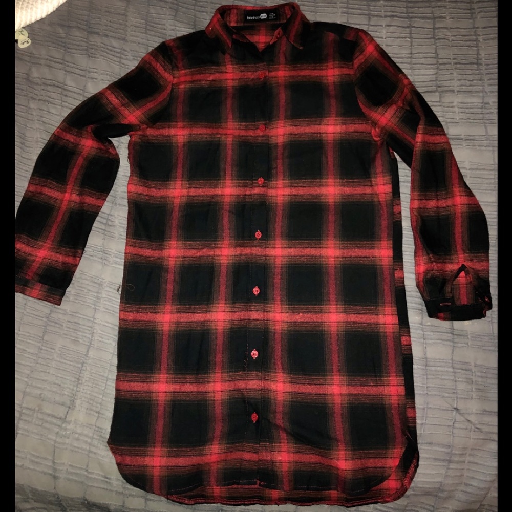 England’s boohoo blue brand long shirt Sz 6 trucker style cotton L/S NM